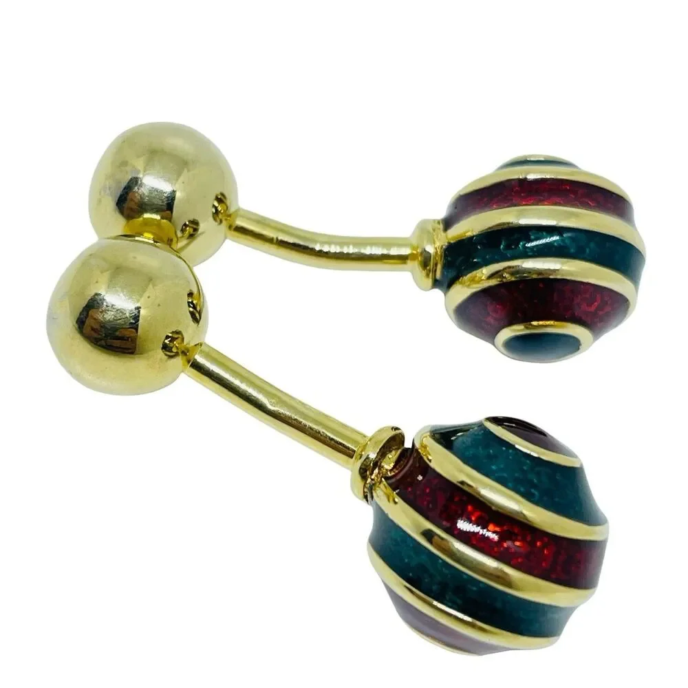 Vintage gold tone enamel modernist designer cufflinks